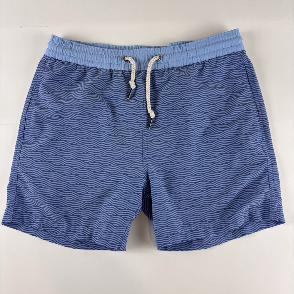 Fair Harbor Youth Swim Shorts Medium Blue Lined Bayberry Trunks Blue Waves